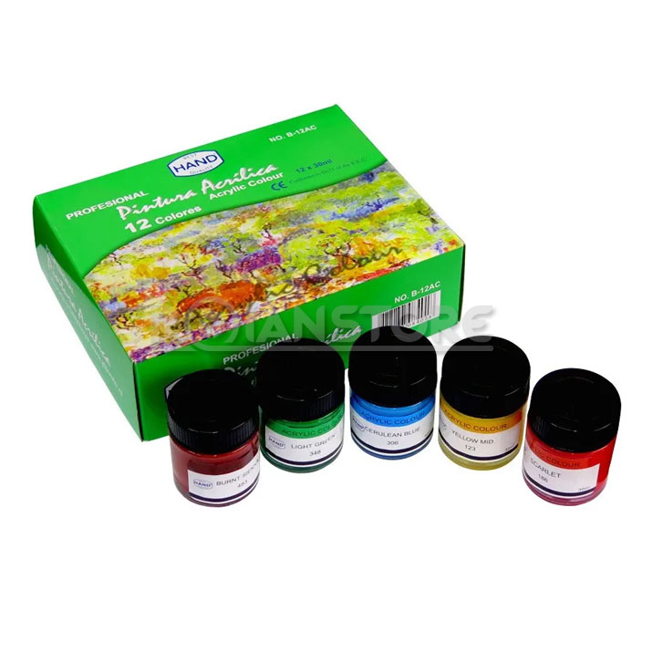 Pintura Acrilica Hand 12 colores en frascos de 30 ml