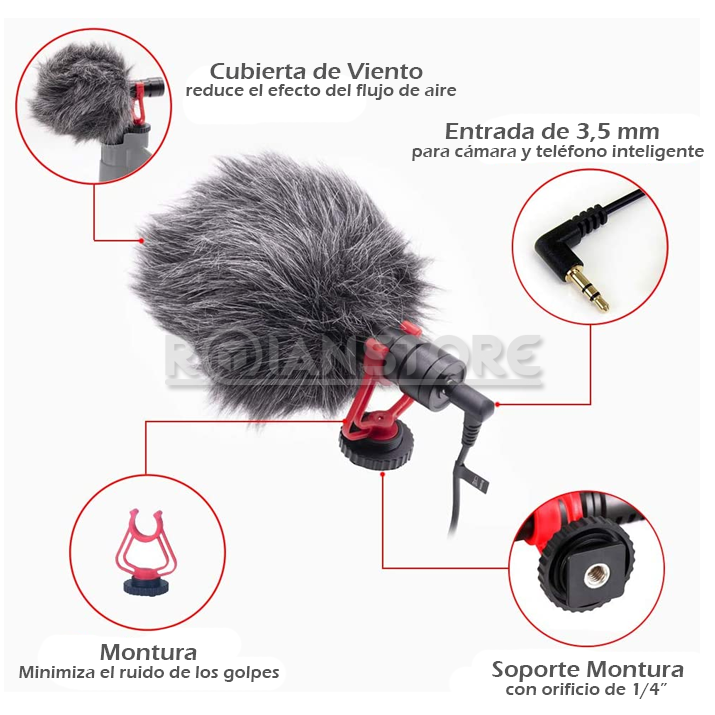 Microfono MiniGun Video Camaras Canon Nikon DSLR Smartphones